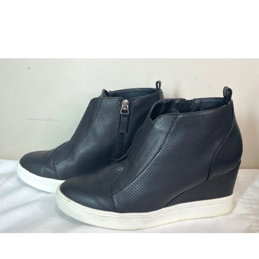 MIA BLACK LEATHER WEDGE FASHION SNEAKER WOMEN'S SZ 8